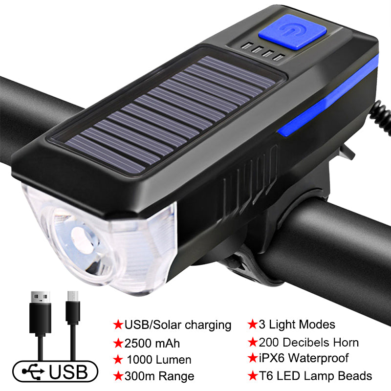 Luz y bocina de bicicleta con panel solar